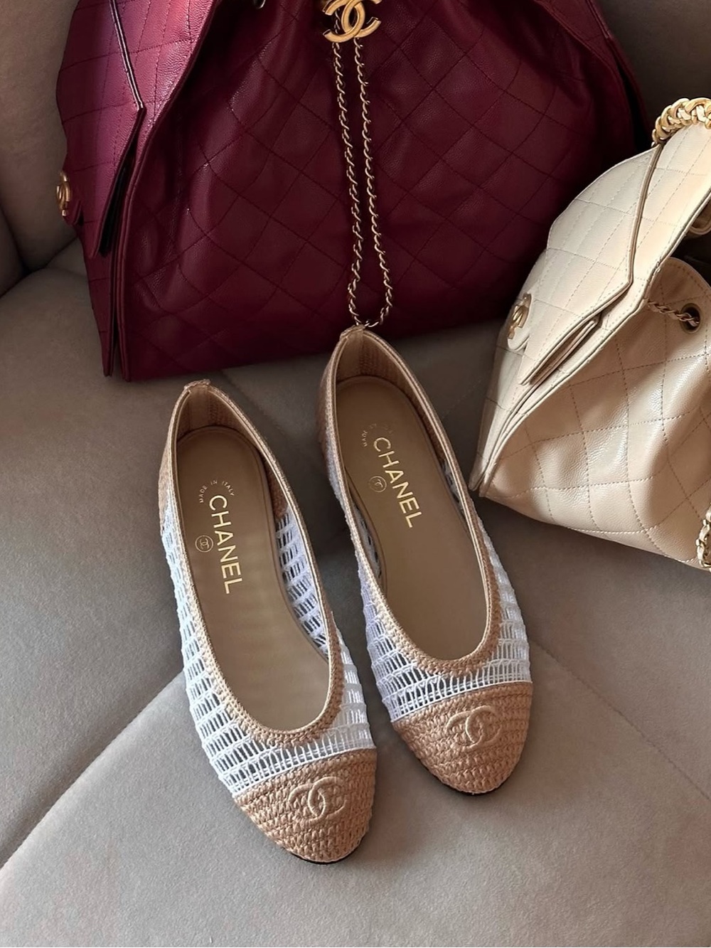 Chanel 25P Raffia White & Beige Flats | BNIB | Size 36, 36.5